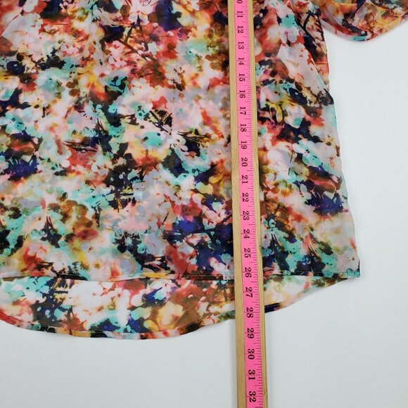 A.n.a Petite Floral Chiffon Blouse Size PL Sheer Peasant Tie Neck Boho Top - Picture 15 of 15